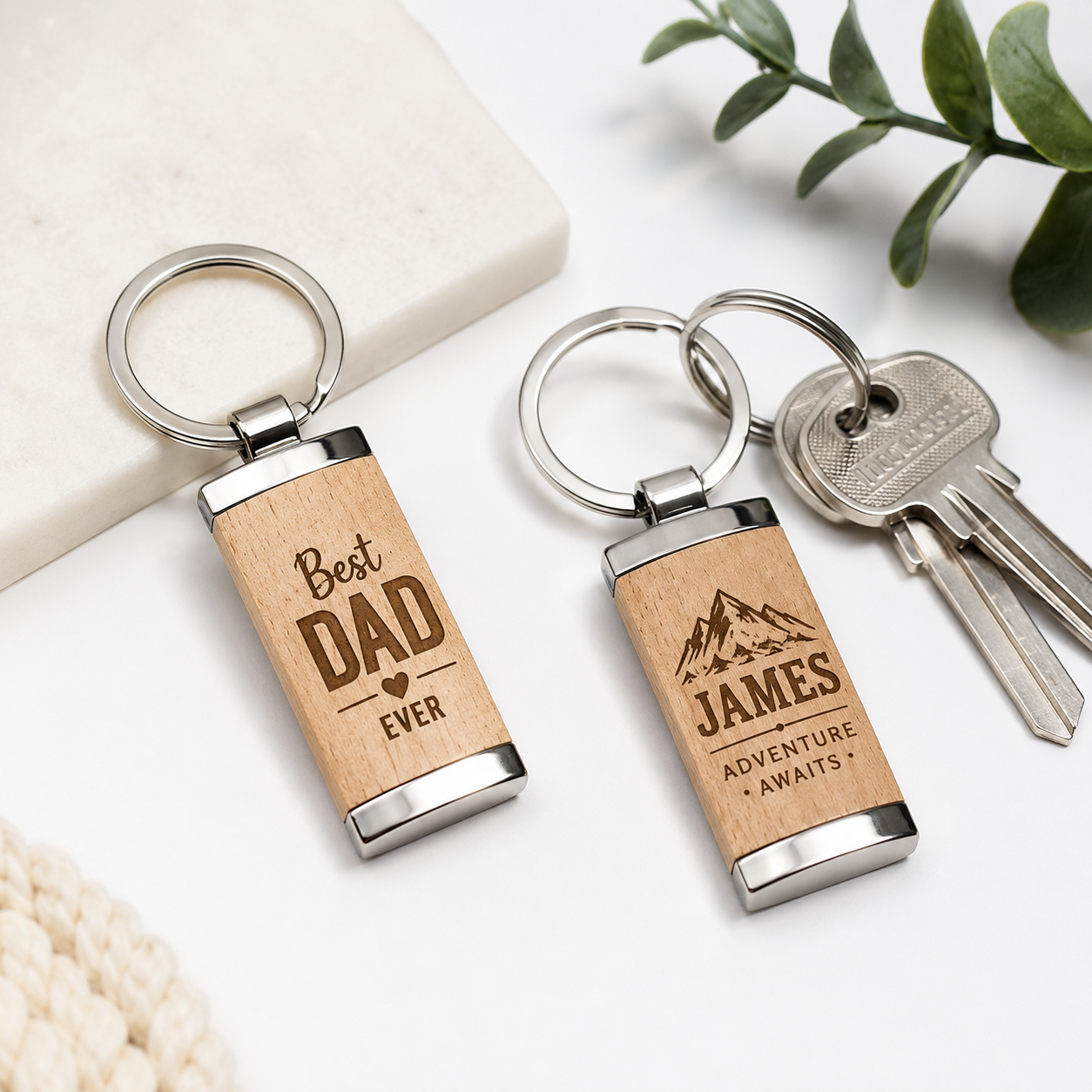 Personalised Wooden & Stainless Steel Keychain