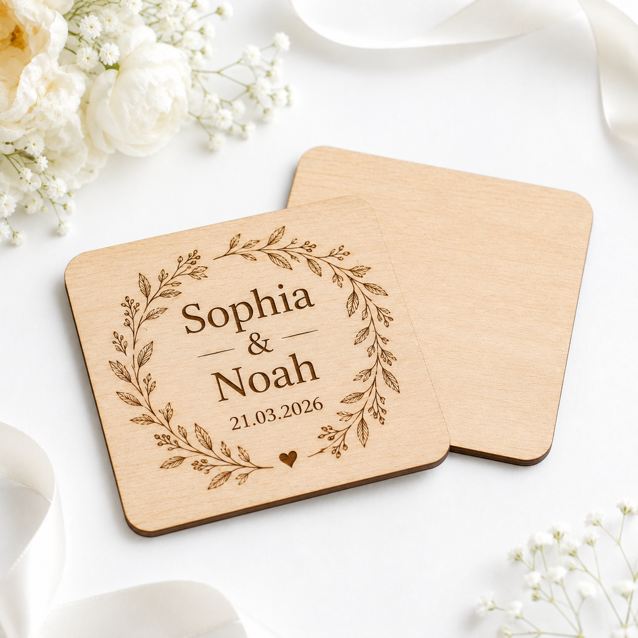 Engraved Wedding Wooden Coasters