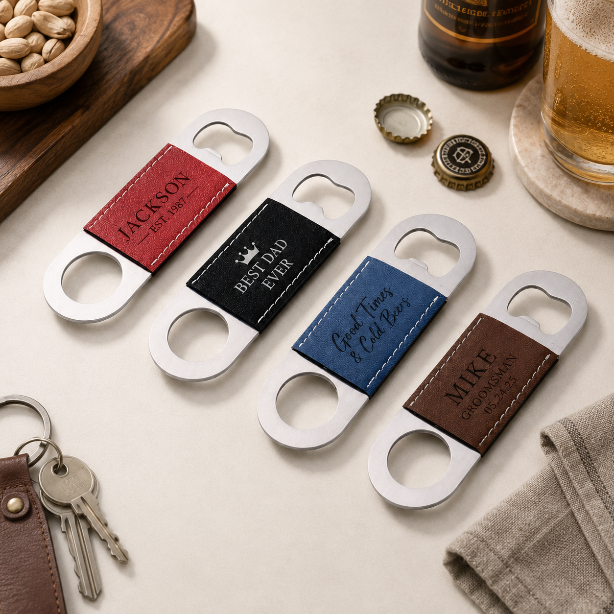 Personalised Leather Bottle Opener