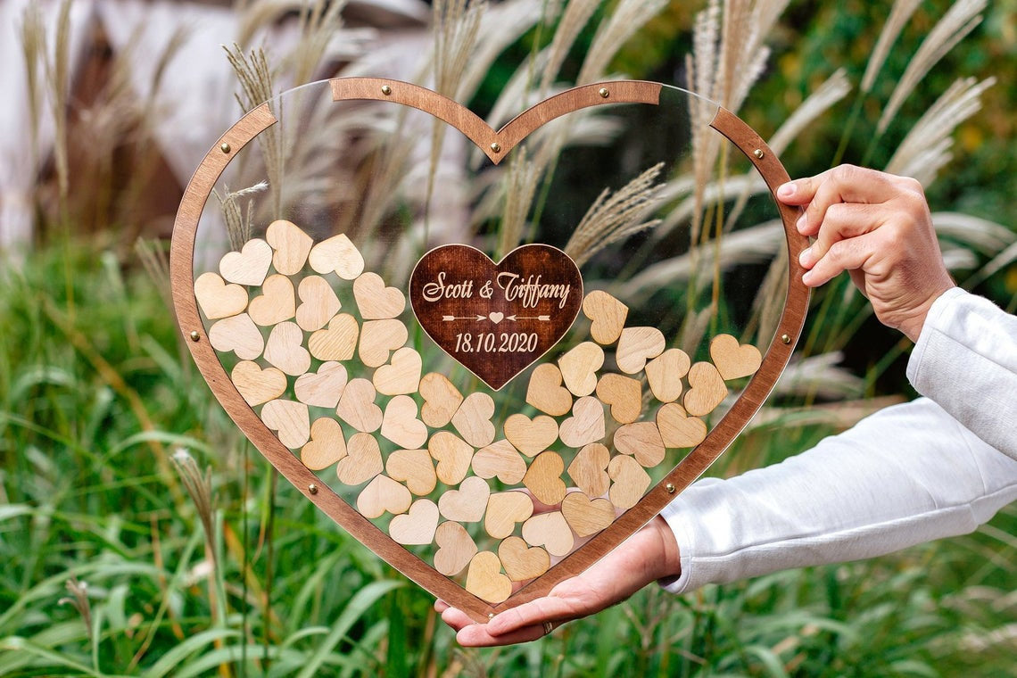 Personalised Wedding Guest Book with Signing Hearts