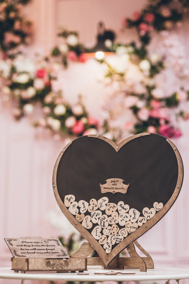 Personalised Wedding Guest Book with Signing Hearts