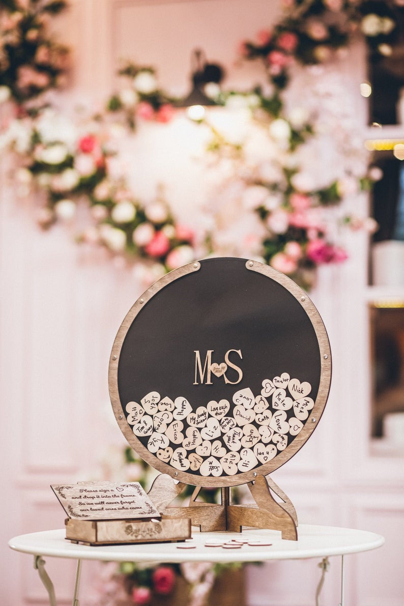 Personalised Wedding Guest Book with Signing Hearts