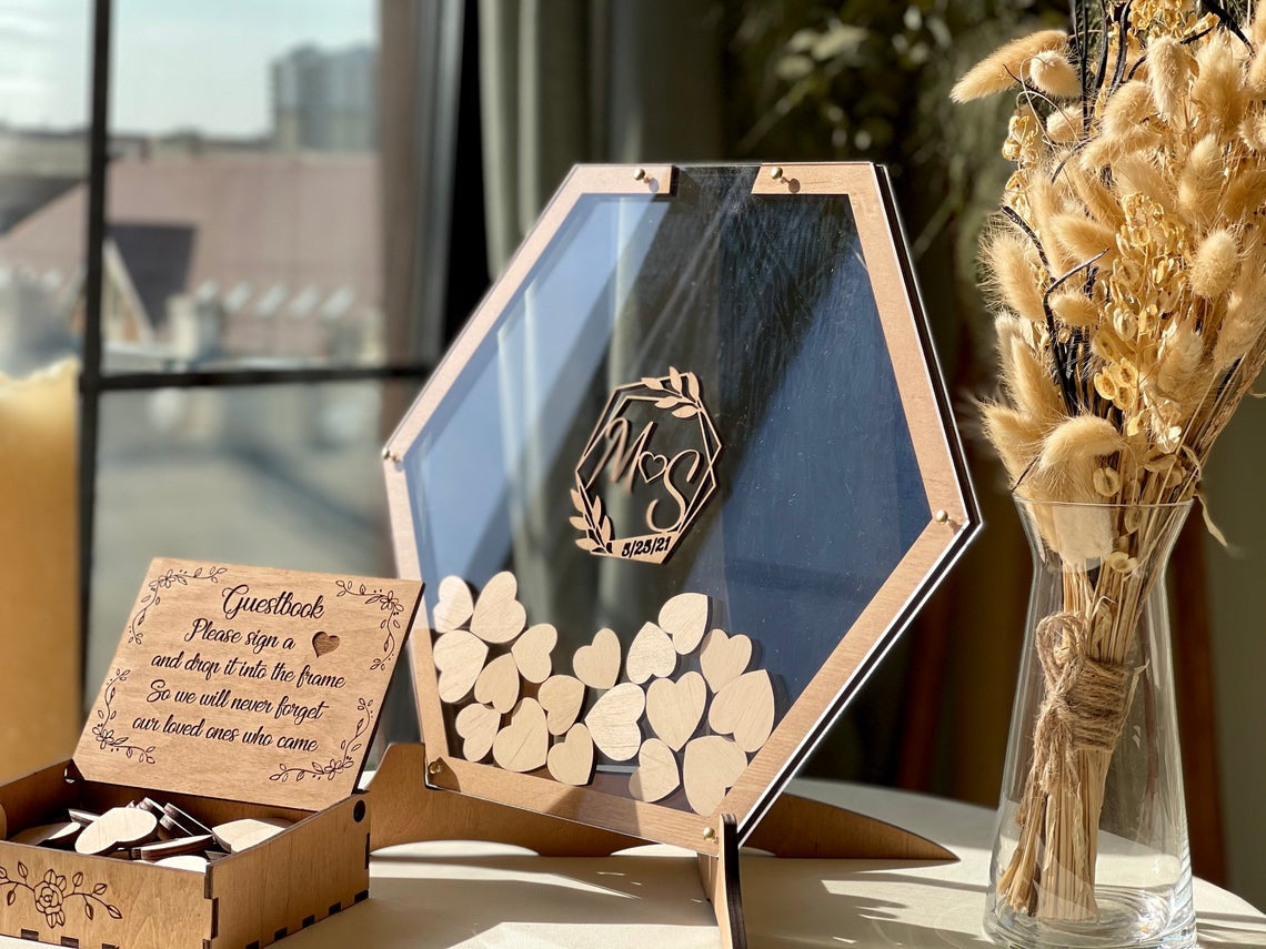 Personalised Wedding Guest Book with Signing Hearts