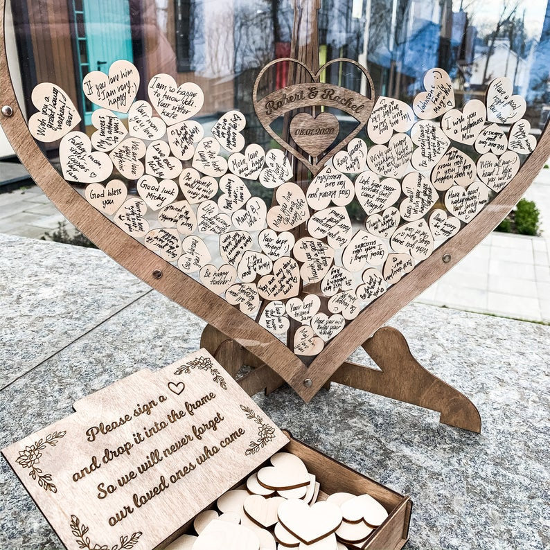 Personalised Wedding Guest Book with Signing Hearts