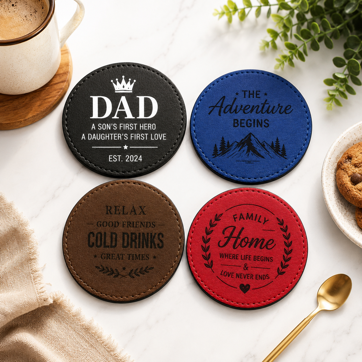 Premium Personalised Leather Coasters