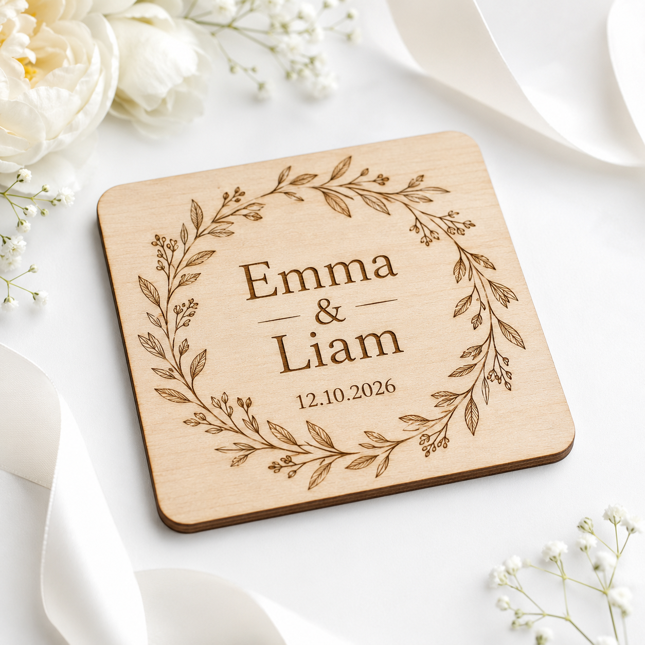 Engraved Wedding Wooden Coasters