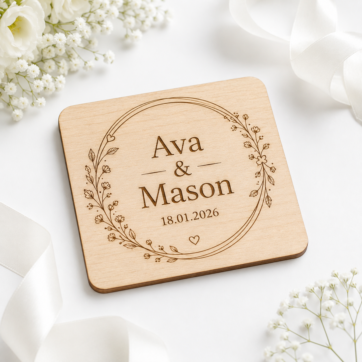 Engraved Wedding Wooden Coasters