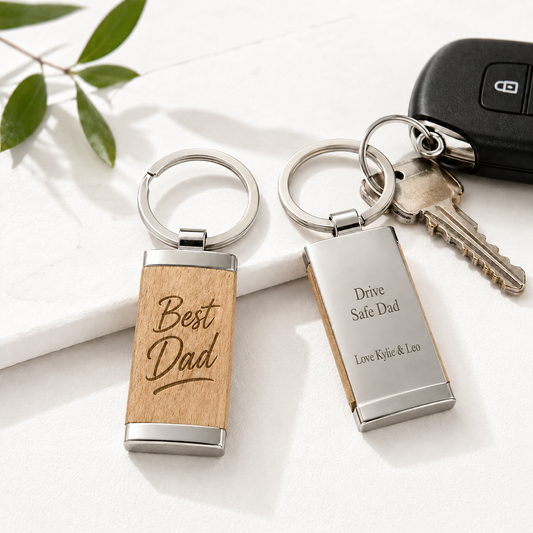 Personalised Wooden & Stainless Steel Keychain