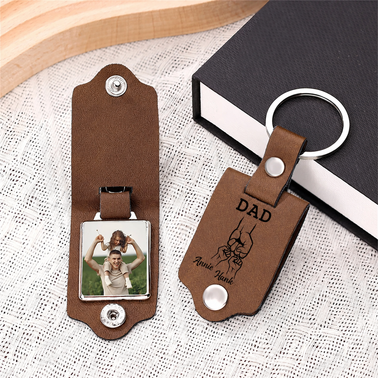 Personalised Leather Engraved with Photo Keychain