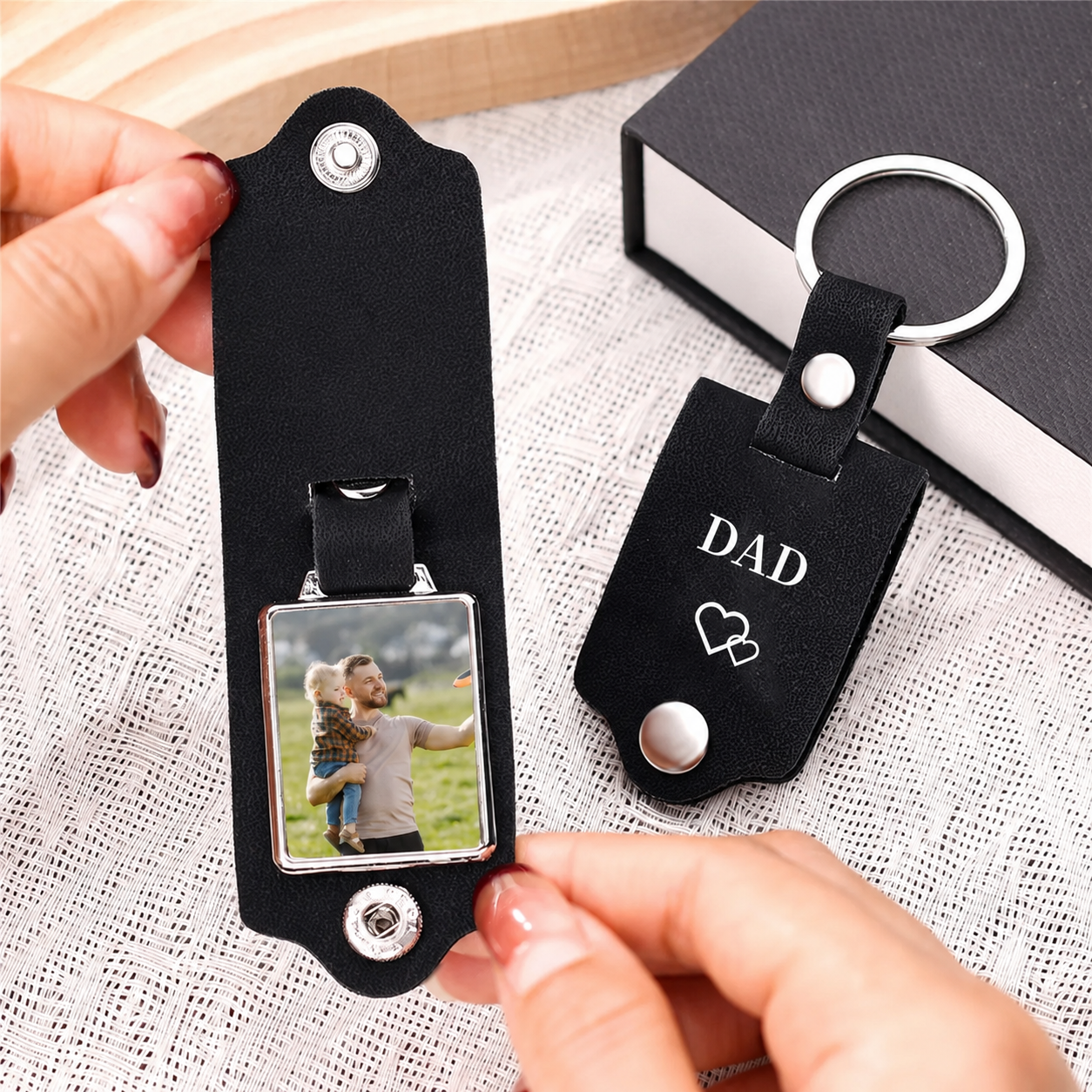 Personalised Leather Engraved with Photo Keychain
