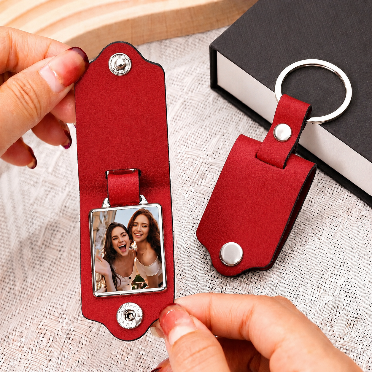 Personalised Leather Engraved with Photo Keychain