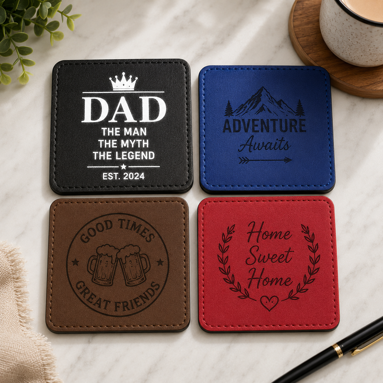 Premium Personalised Leather Coasters