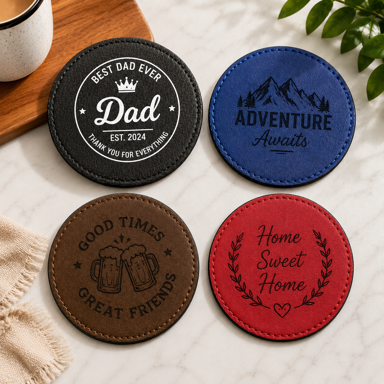 Premium Personalised Leather Coasters
